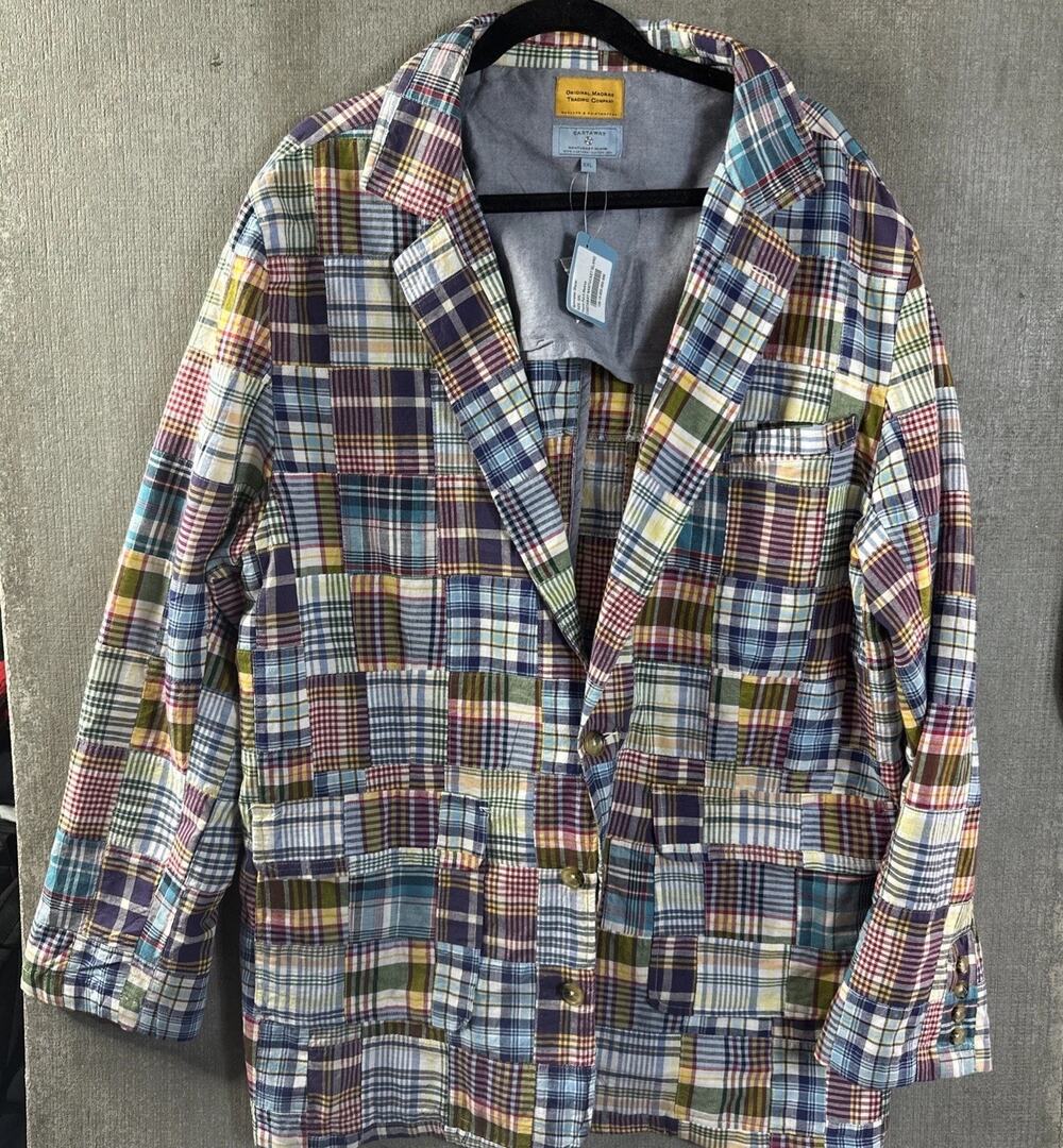 Castaway Nantucket Island Patchwork Beach Plaid Preppy Blazer Jacket Size XXL